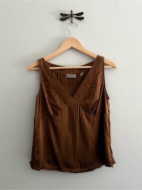 Vintage Y2K Silk Copper Brown V Neck Top